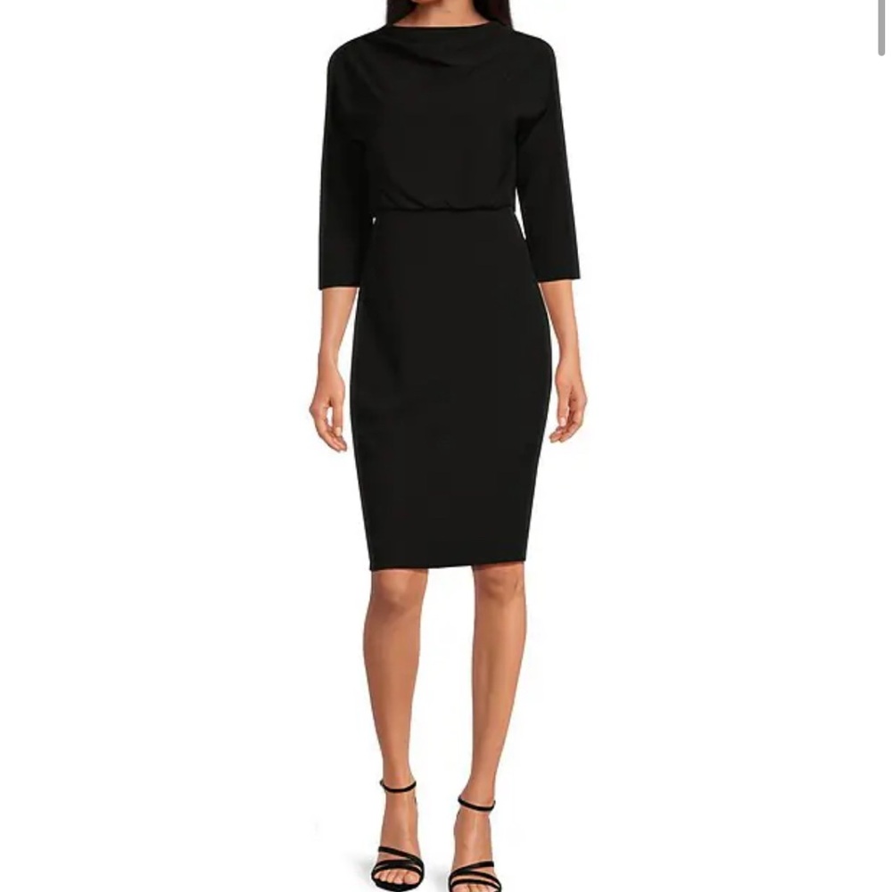 Badgley Mischka Black Long Sleeve Boat NeckDress